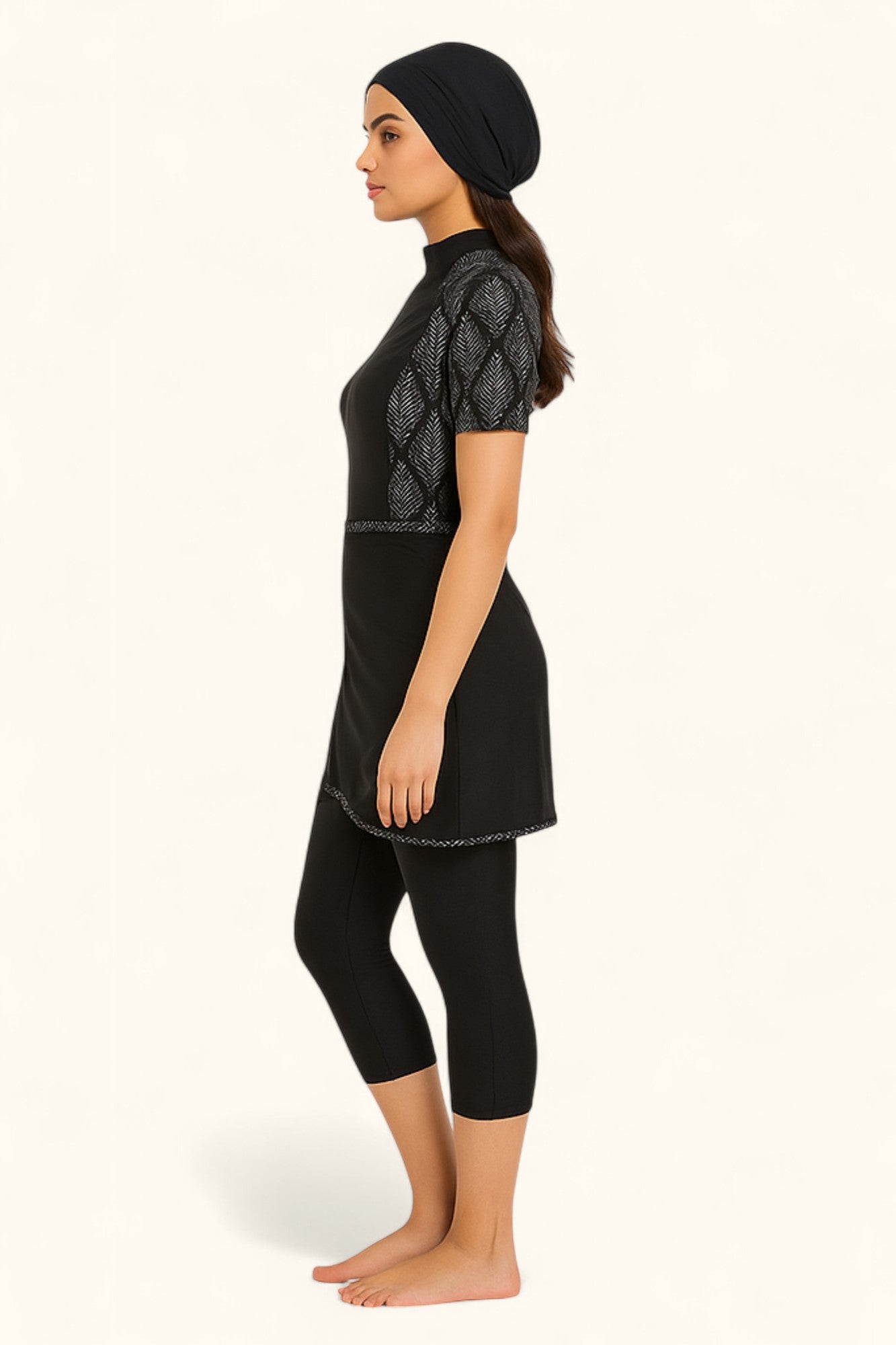 MODEST NOURA - Short Sleeves & Capri Pants Burkini - Black Motif