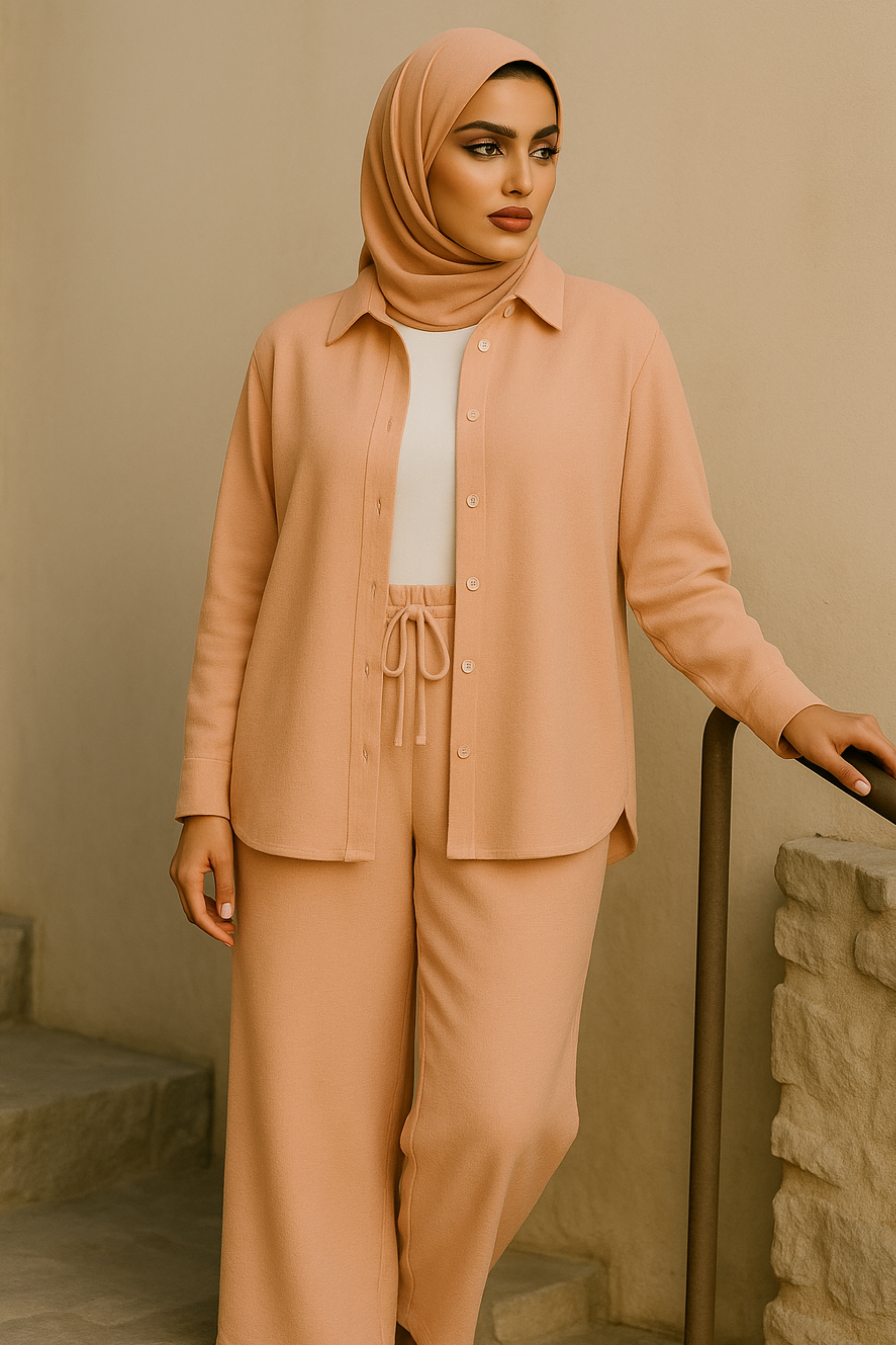 Lina Modest Linen Set – Breathable Elegance for Summer - Salmon Pink