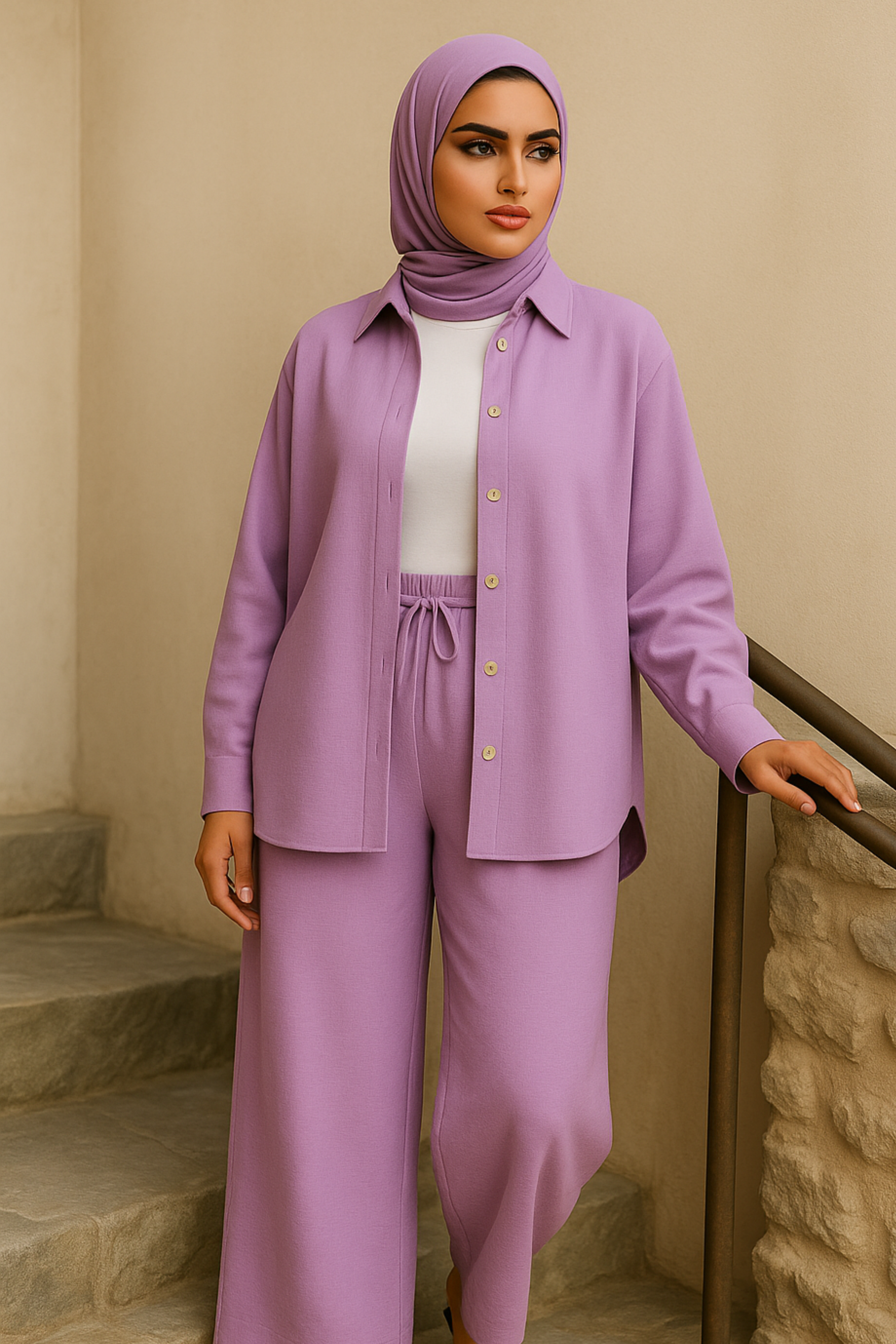 Lina Modest Linen Set – Breathable Elegance for Summer - Purple