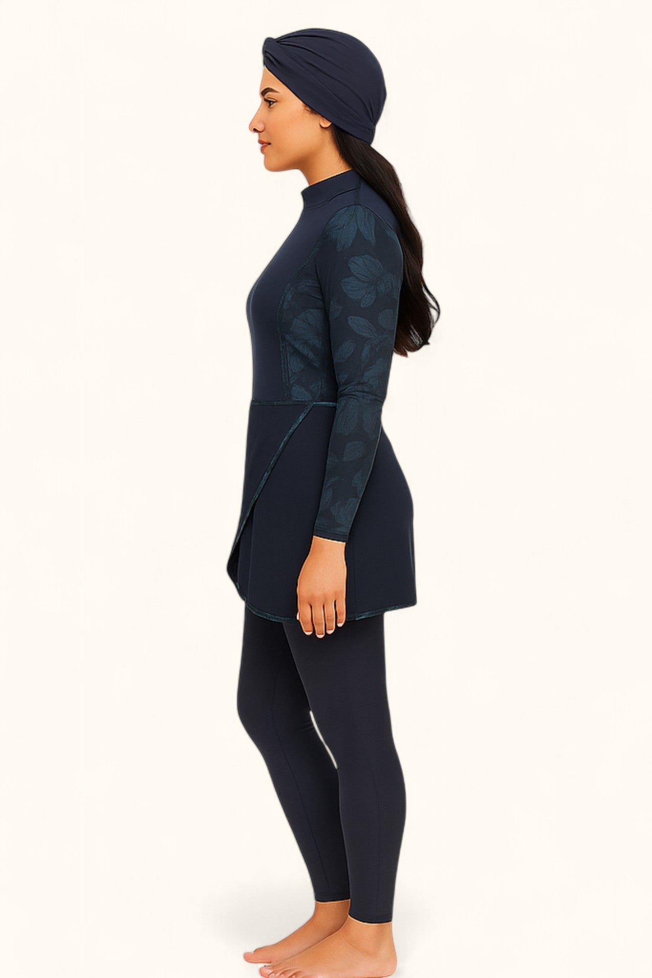 MODEST MIRA - Cross-over burkini - Half Blue Leaves