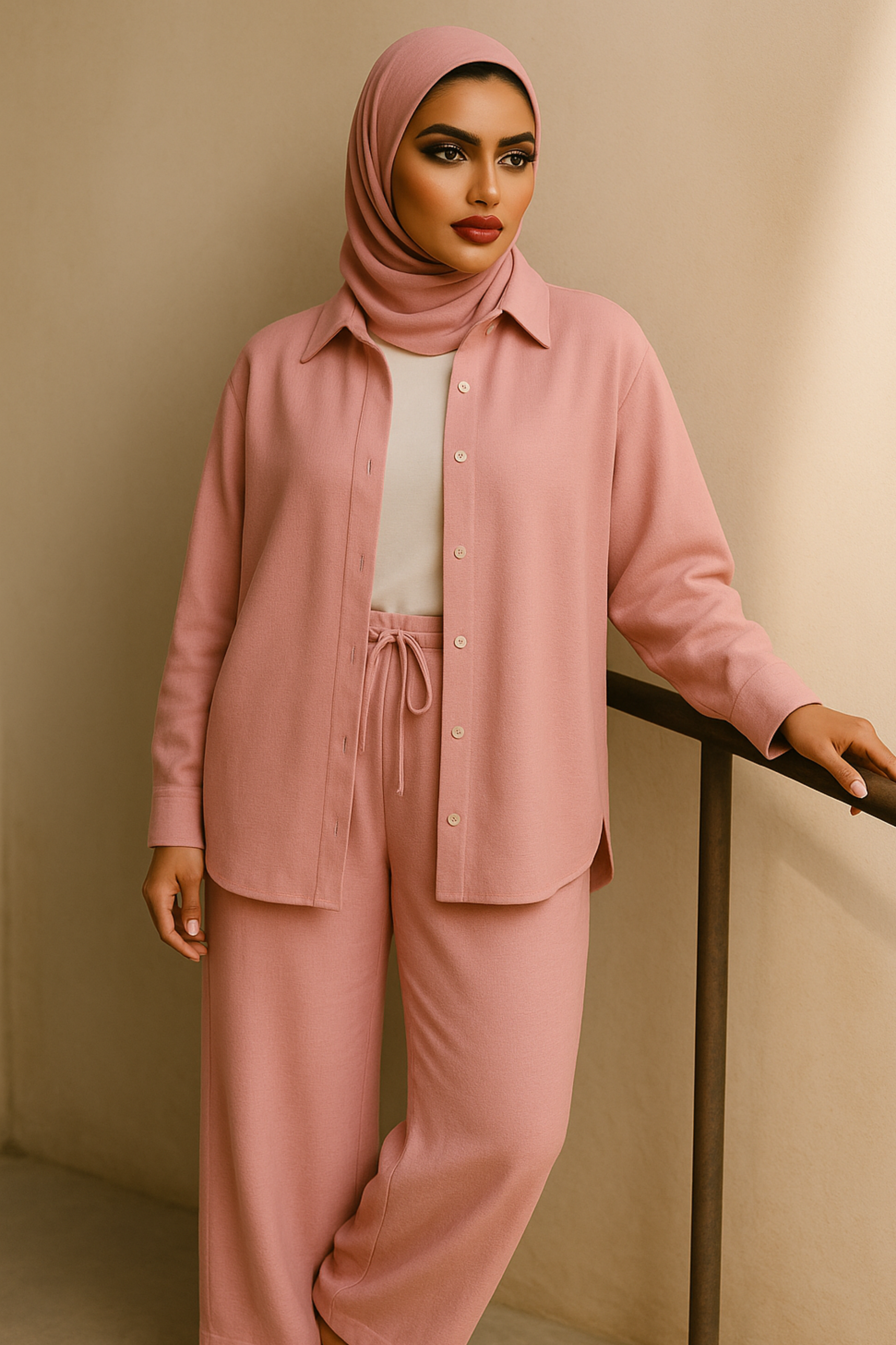 Lina Modest Linen Set – Breathable Elegance for Summer - Pink