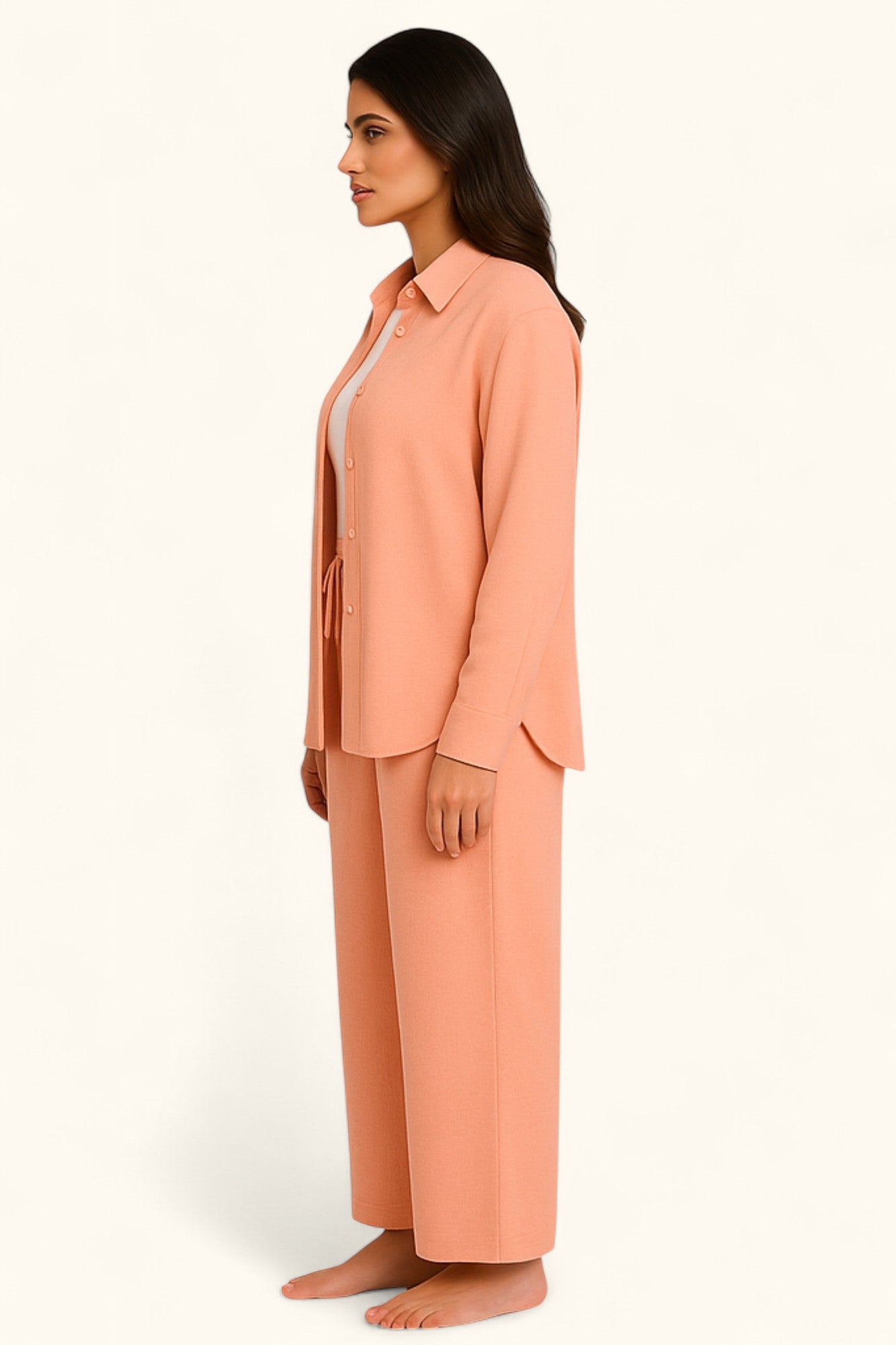 Lina Modest Linen Set – Breathable Elegance for Summer - Salmon Pink