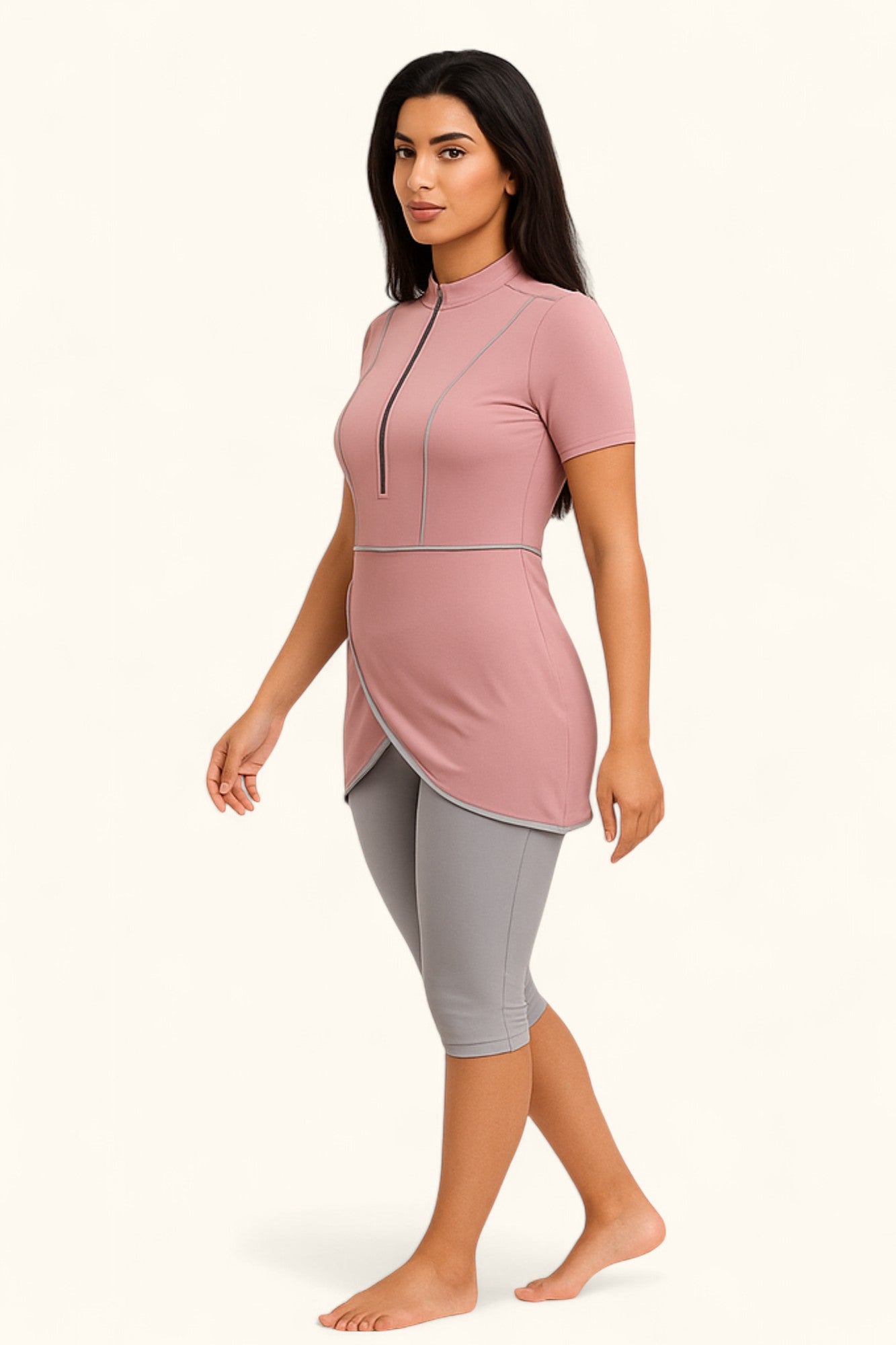 MODEST NOURA - Short Sleeves & Capri Pants Burkini - Pink