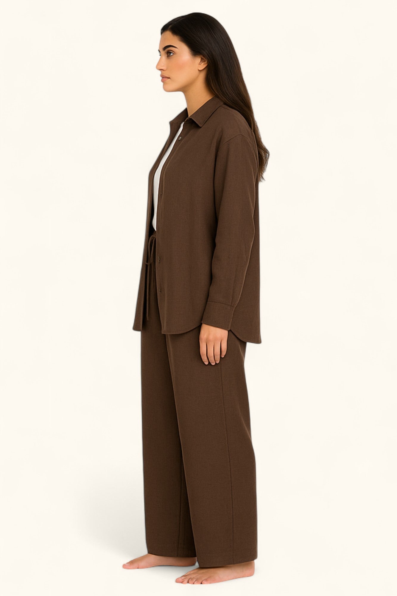 Lina Modest Linen Set – Breathable Elegance for Summer - Brown