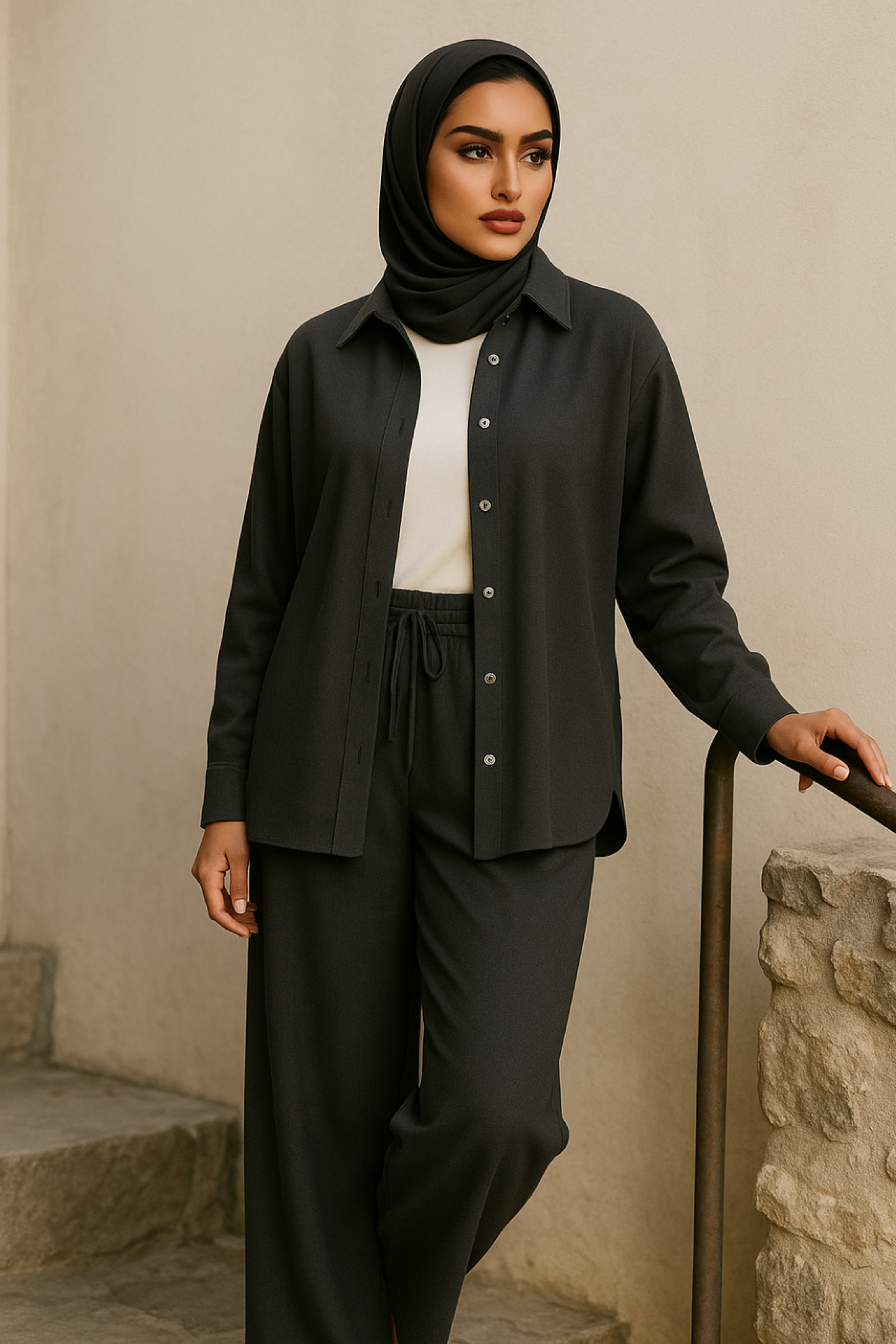 Lina Modest Linen Set – Breathable Elegance for Summer - Dark Grey