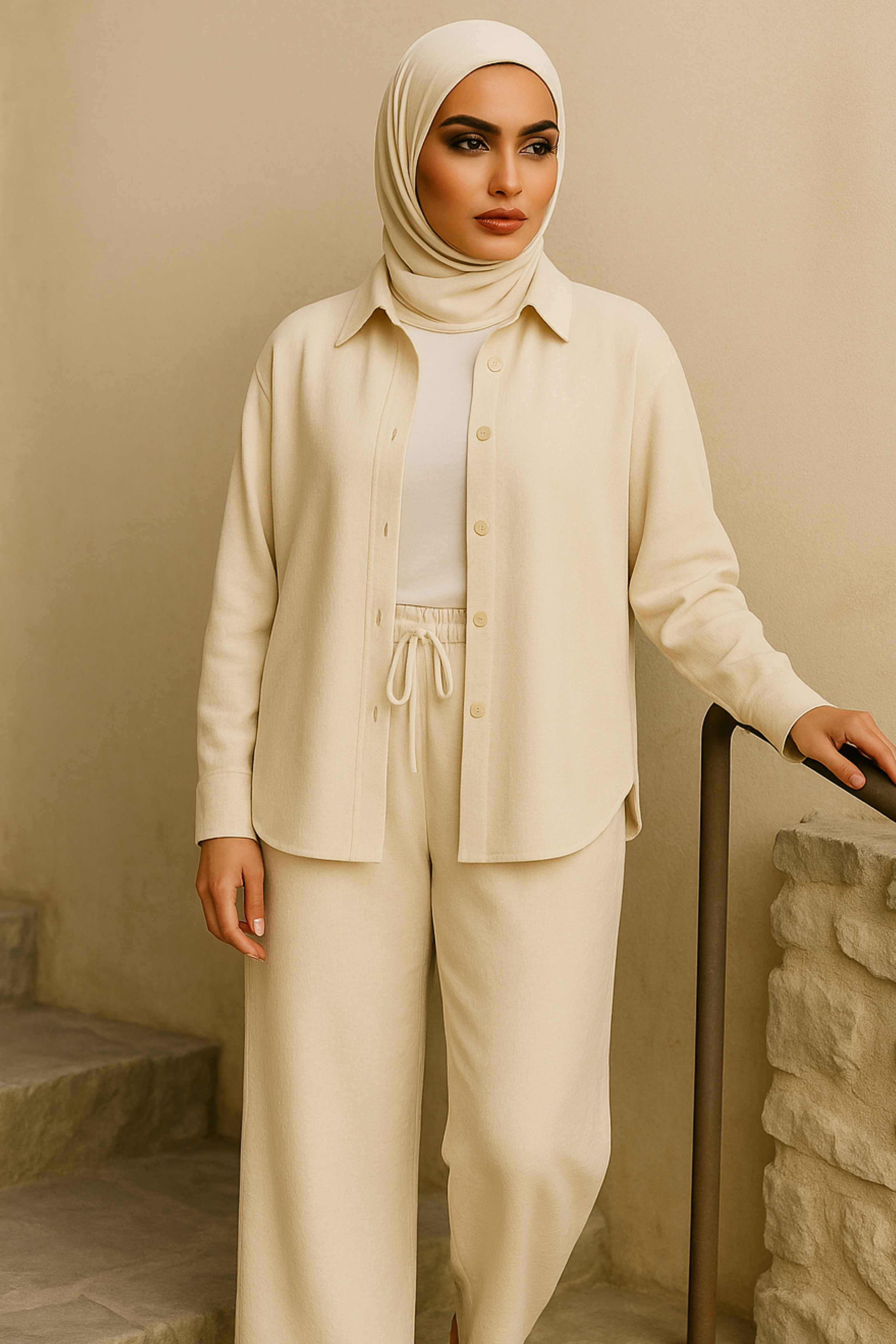 Lina Modest Linen Set – Breathable Elegance for Summer - Off-White