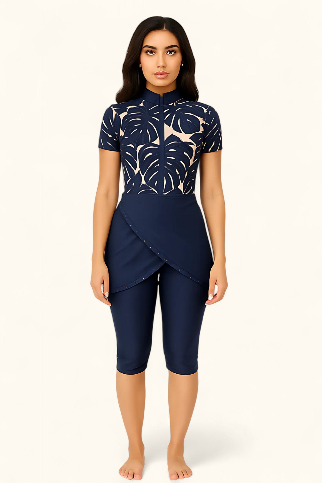 MODEST NOURA - Short Sleeves & Capri Pants Burkini - Blue Palms