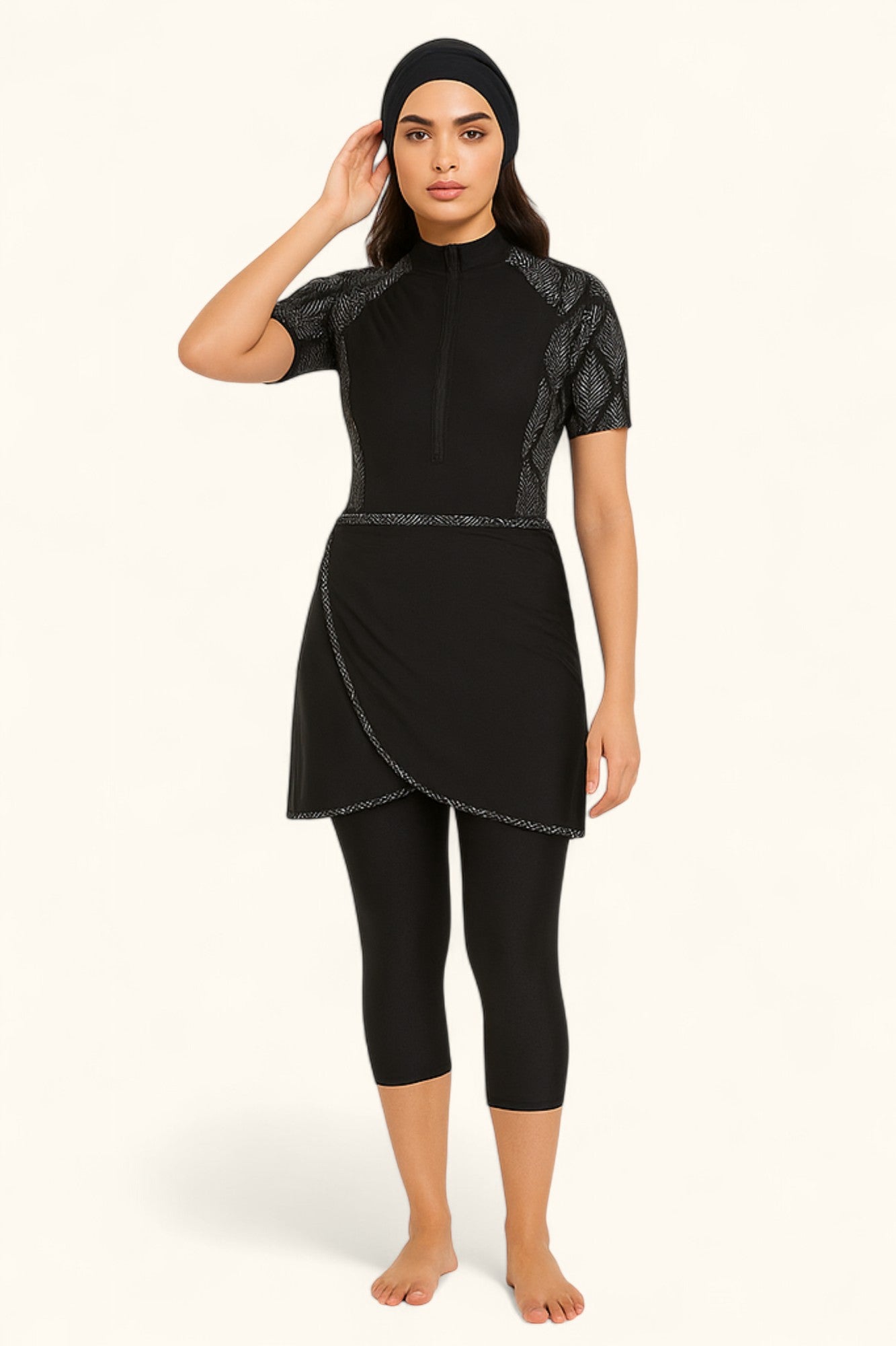 MODEST NOURA - Short Sleeves & Capri Pants Burkini - Black Motif