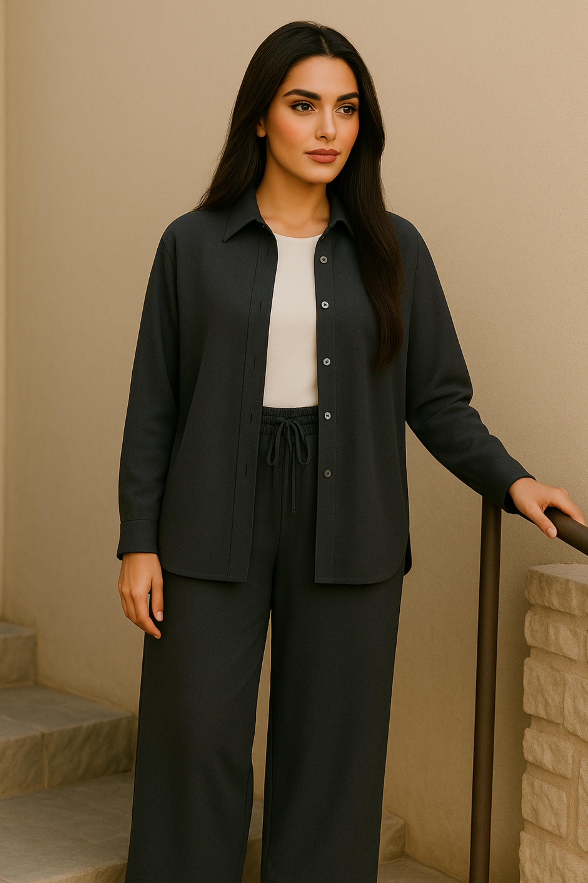 Lina Modest Linen Set – Breathable Elegance for Summer - Dark Grey