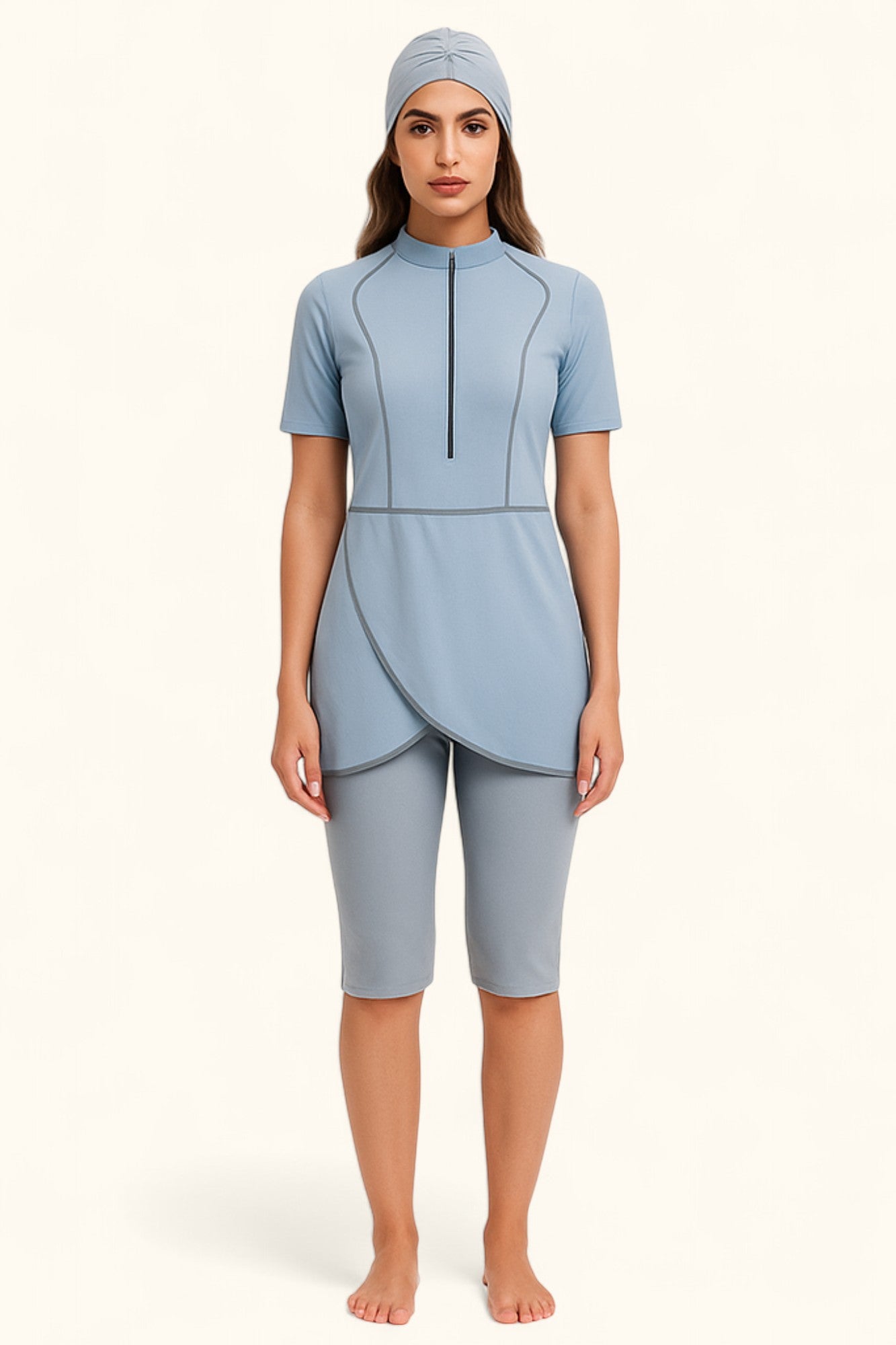 MODEST NOURA - Short Sleeves & Capri Pants Burkini - Light Blue