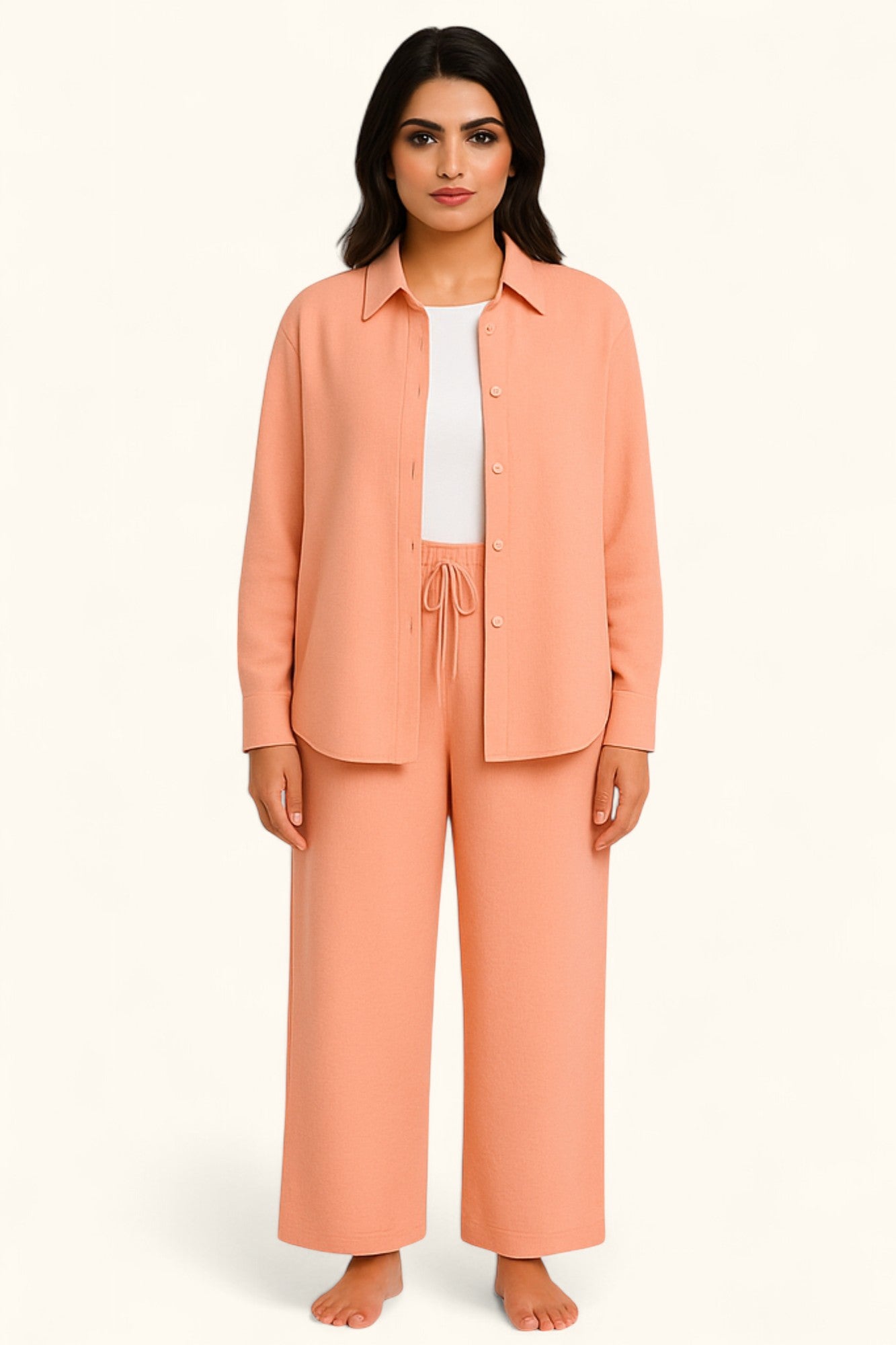 Lina Modest Linen Set – Breathable Elegance for Summer - Salmon Pink