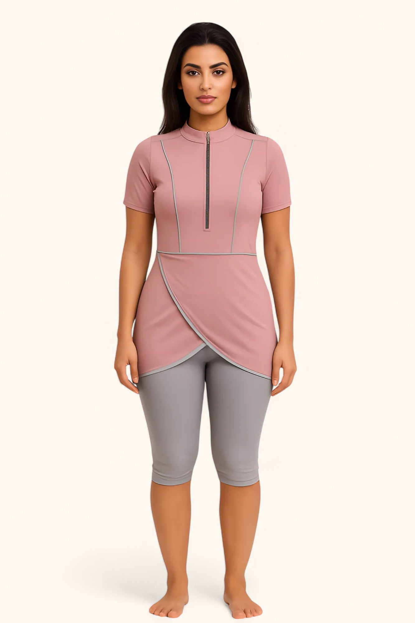 MODEST NOURA - Short Sleeves & Capri Pants Burkini - Pink