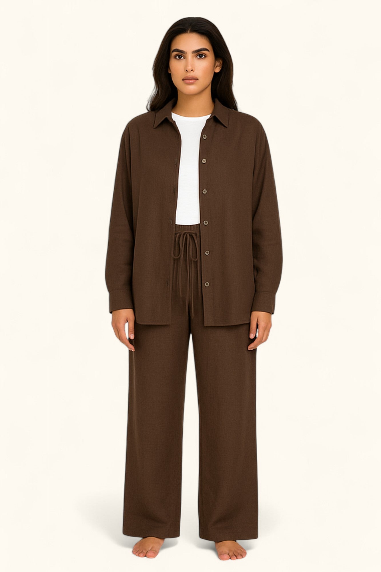 Lina Modest Linen Set – Breathable Elegance for Summer - Brown
