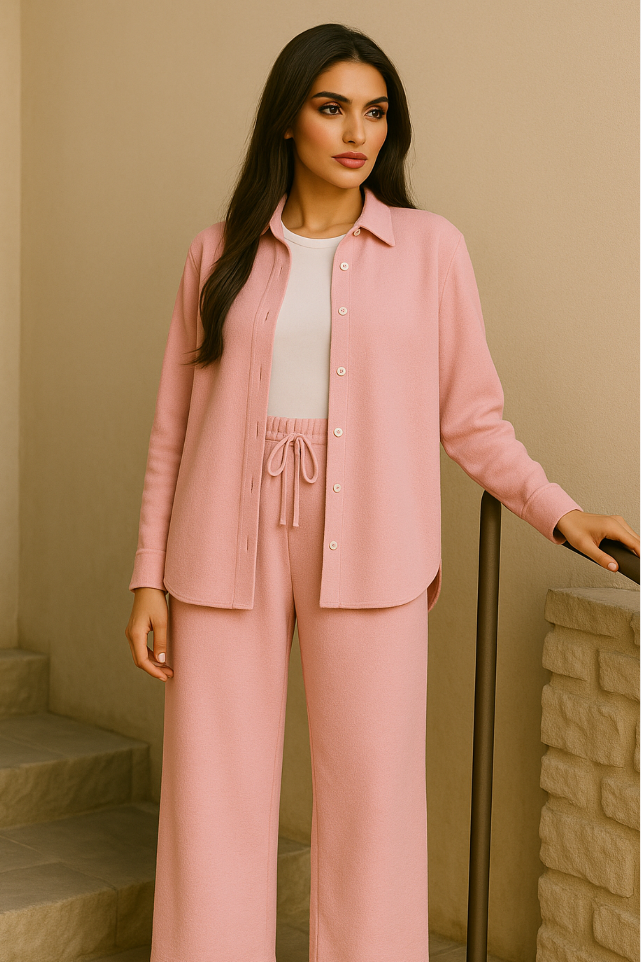 Lina Modest Linen Set – Breathable Elegance for Summer - Pink