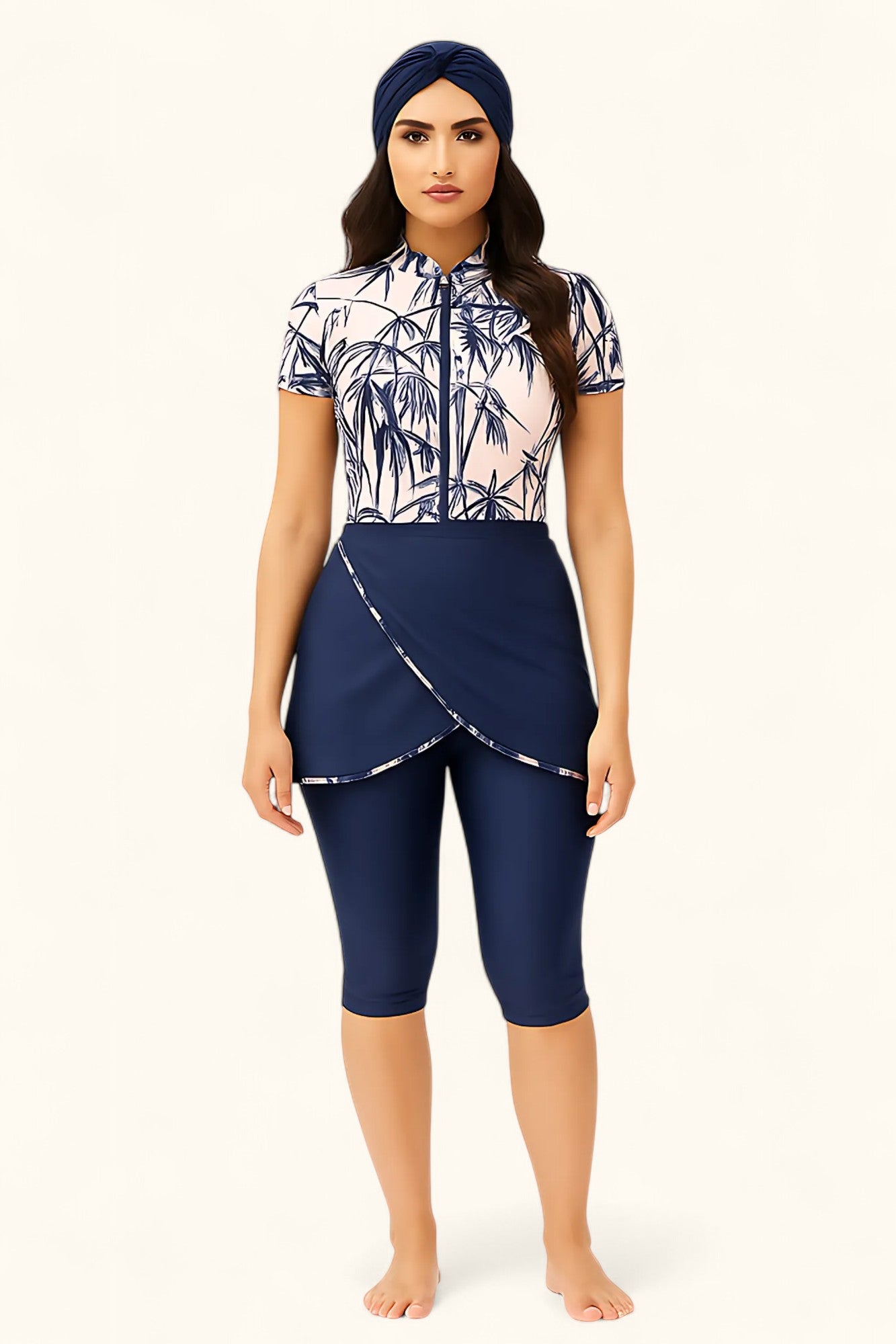 MODEST NOURA - Short Sleeves & Capri Pants Burkini - White Bamboo