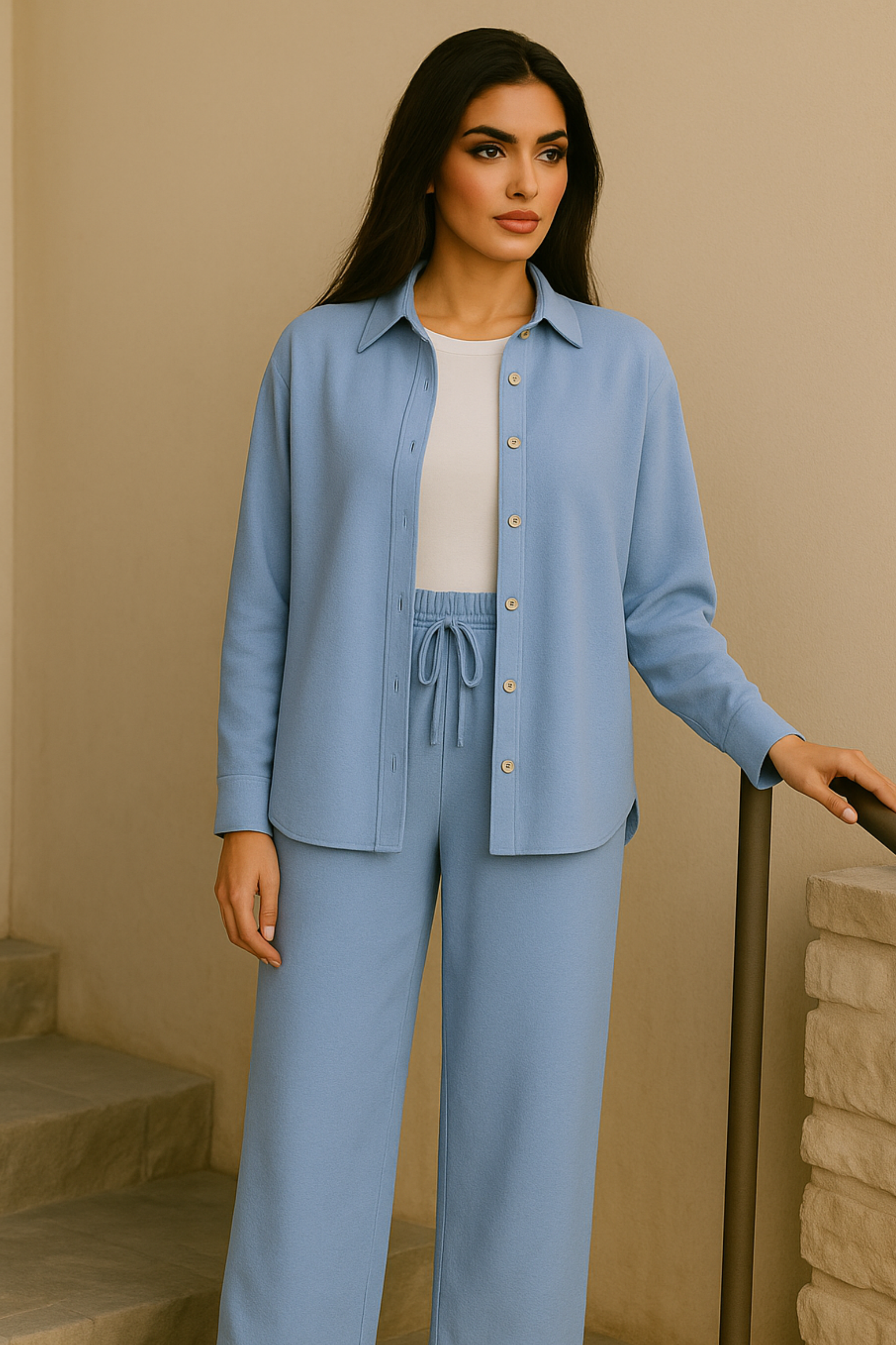 Lina Modest Linen Set – Breathable Elegance for Summer - Blue