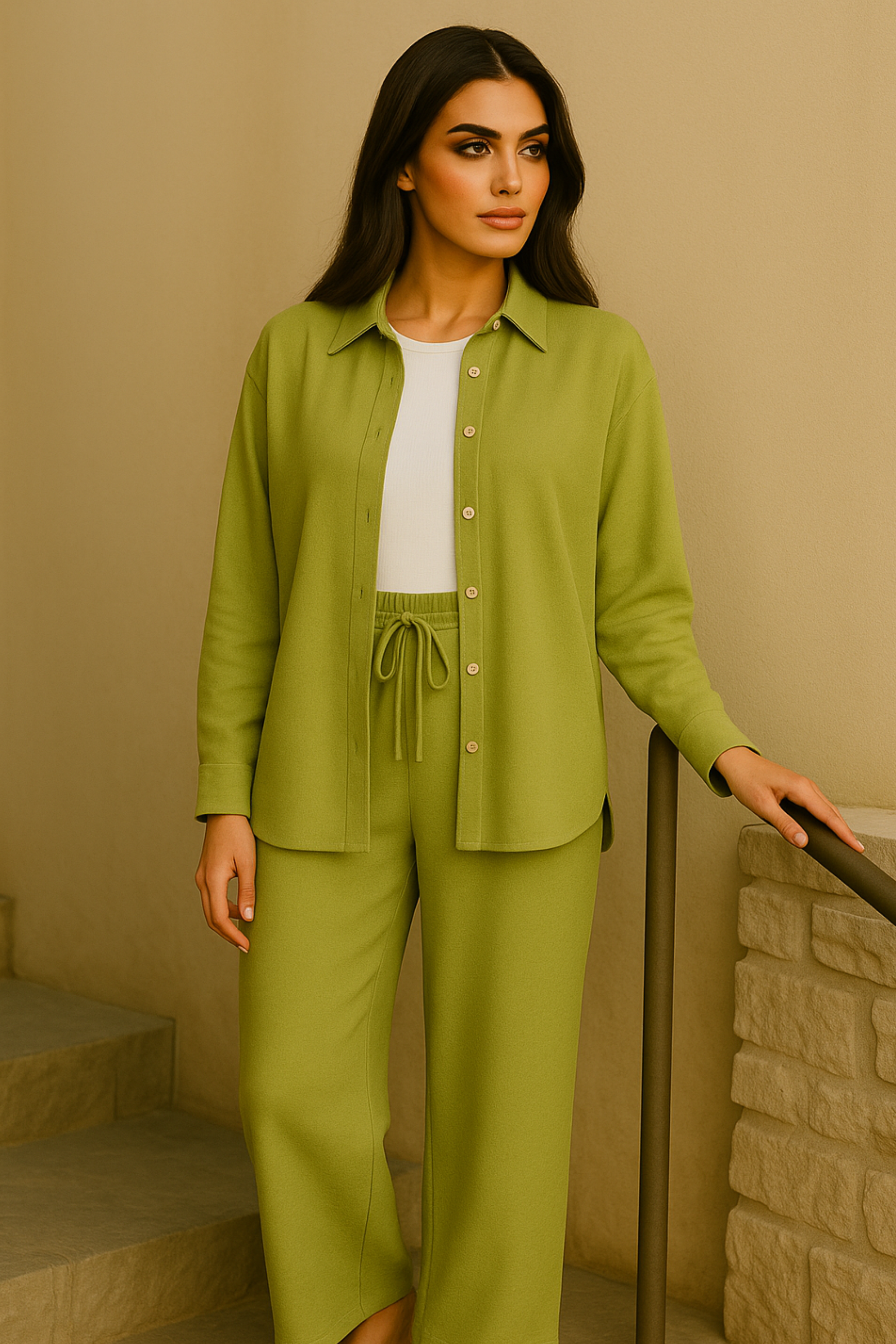 Lina Modest Linen Set – Breathable Elegance for Summer - Green