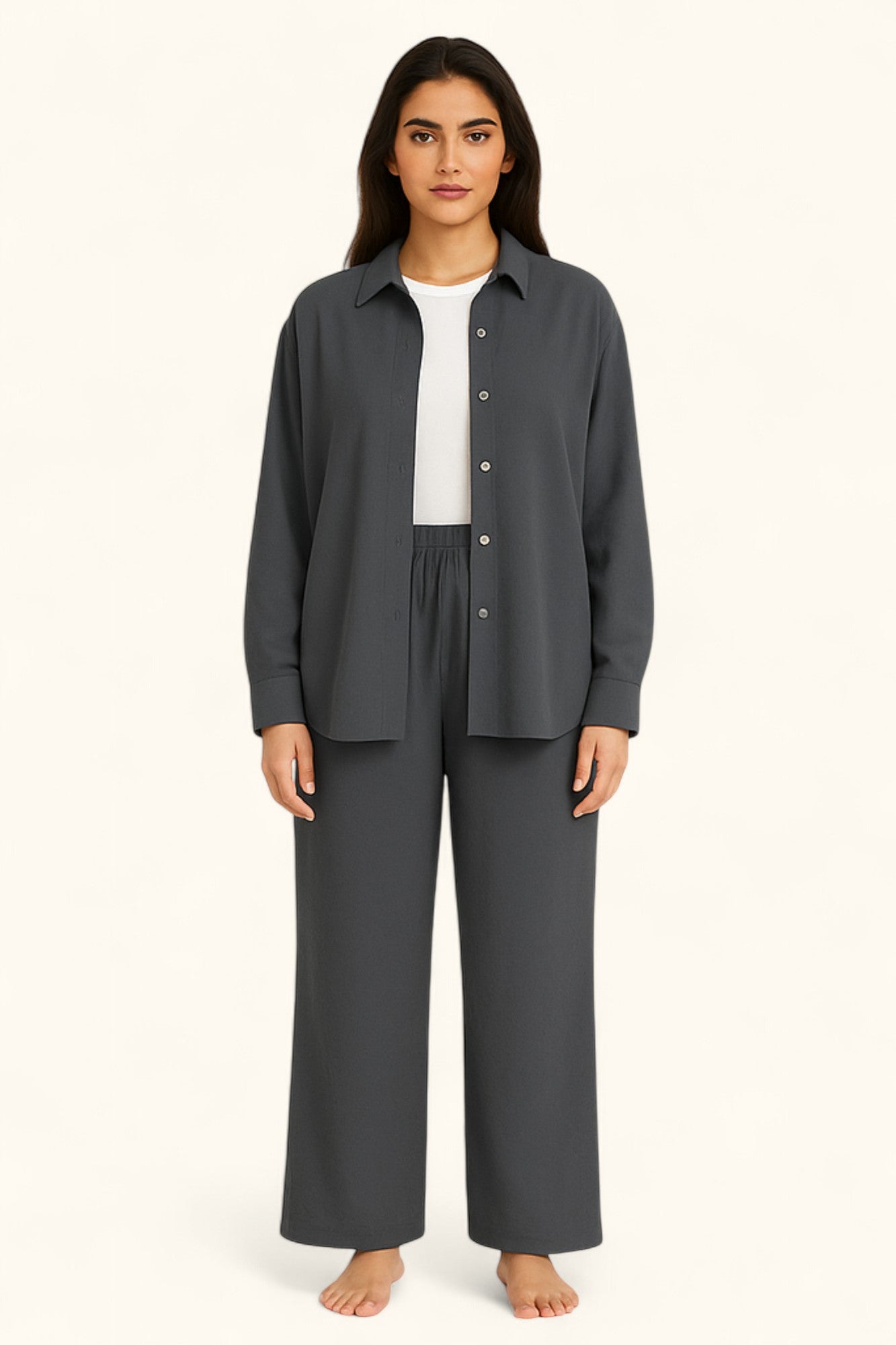Lina Modest Linen Set – Breathable Elegance for Summer - Dark Grey