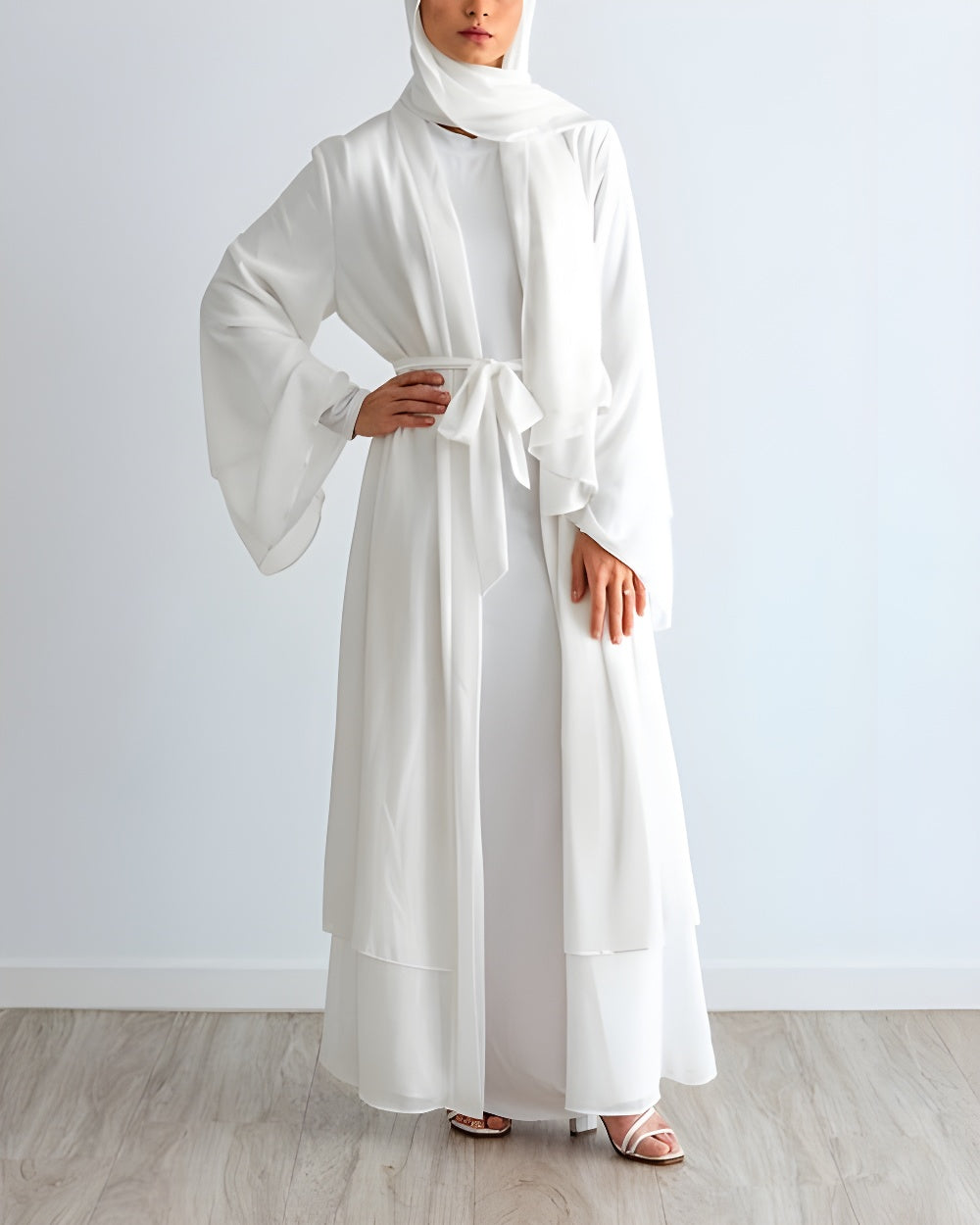 Nayla Abaya with Hijab - White